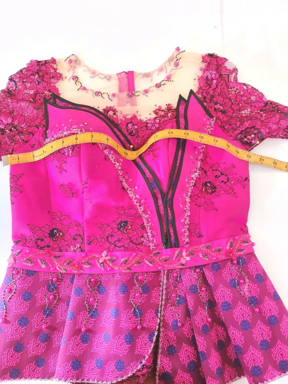 Cambodia Khmer Traditional Out fit Women Sz L Deep Pink Lace Korean Silk Skirt