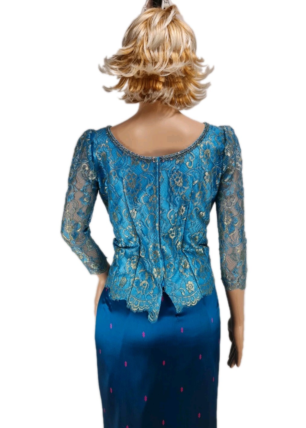 Khmer Cambodia Traditional Skirt Set Size M Blue Lace Khmer Skirt
