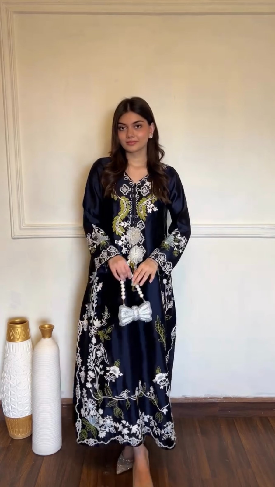 Designer Pure Satin Rayon Long Kaftan with Bottom and Shaded Chiffon Georgette