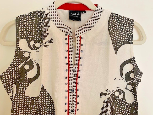 Zola Cotton Kurta Black White Red Printed India Sleeveless w/ Optional Sleeves M