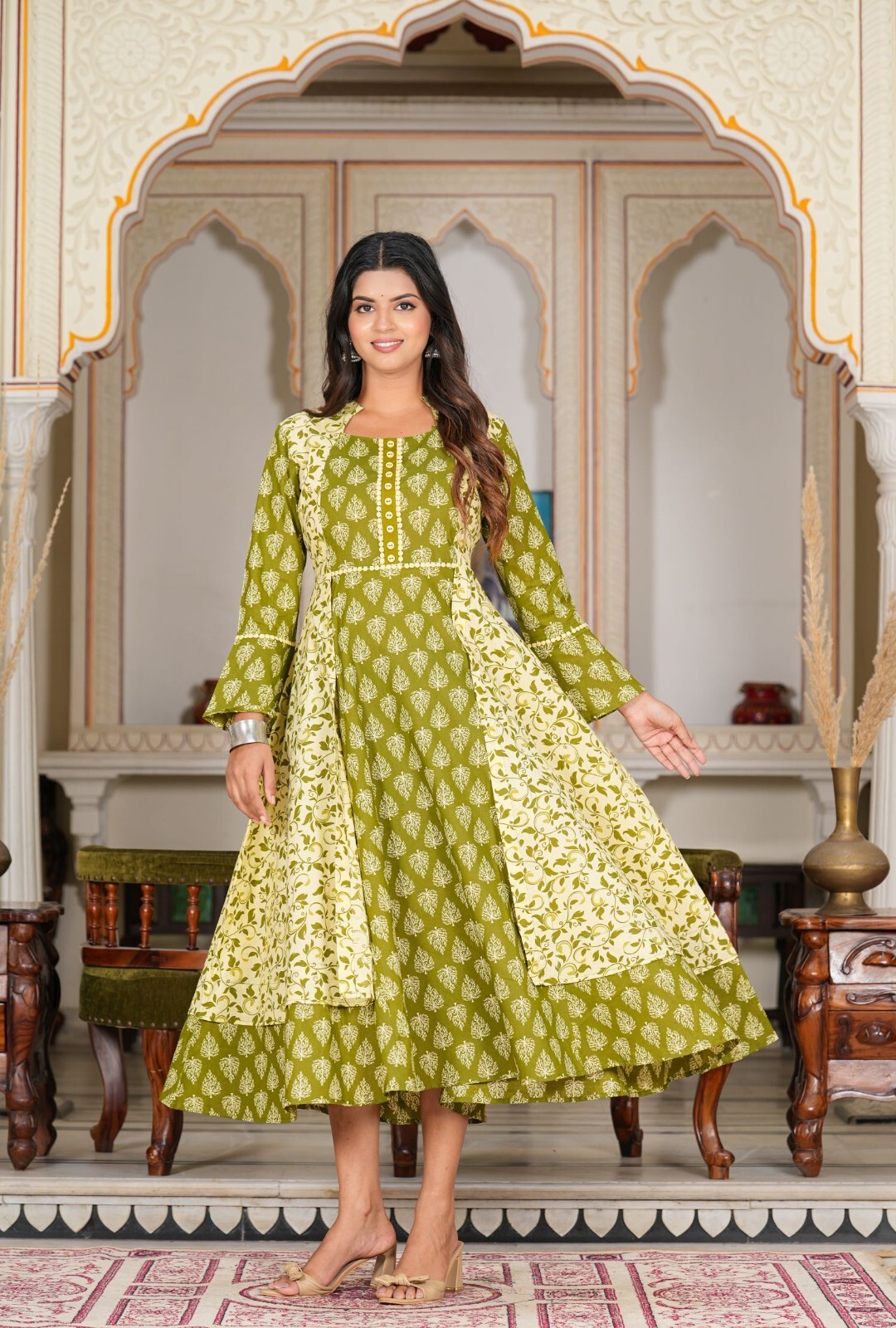 Anarkali Kurti – Plus Size Floral Printed Jacket Style Kurti by YASH GALLERY