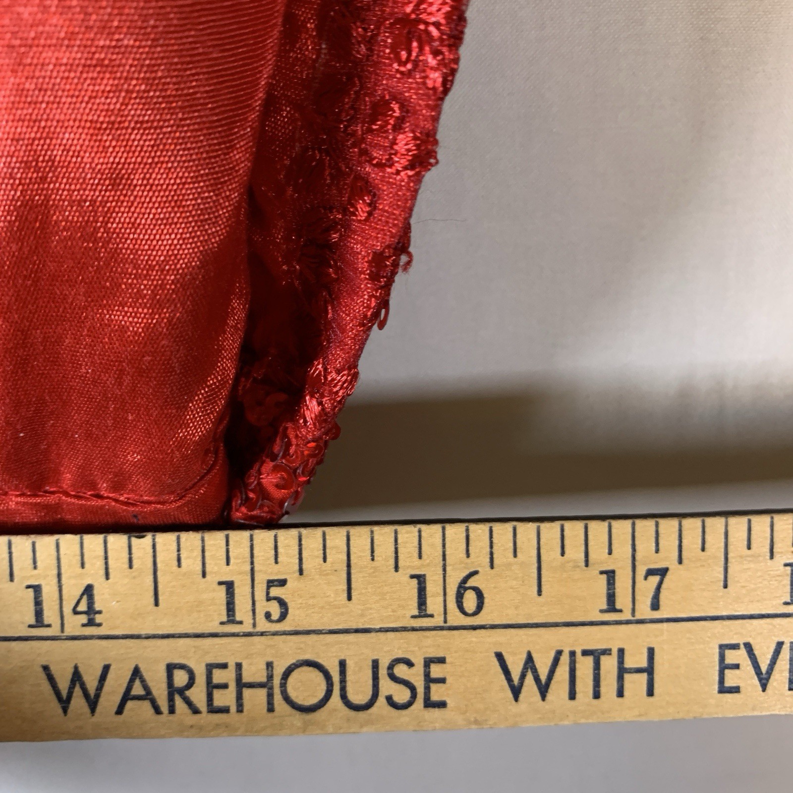 Red Silk Choli Blouse Sheer Back Floral Lace Red & Clear Sequins 15″ Band NWOT