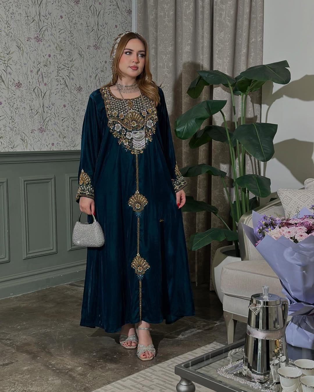 velvet islamic clothing evening kaftan abaya long sleeves abaya caftan robes