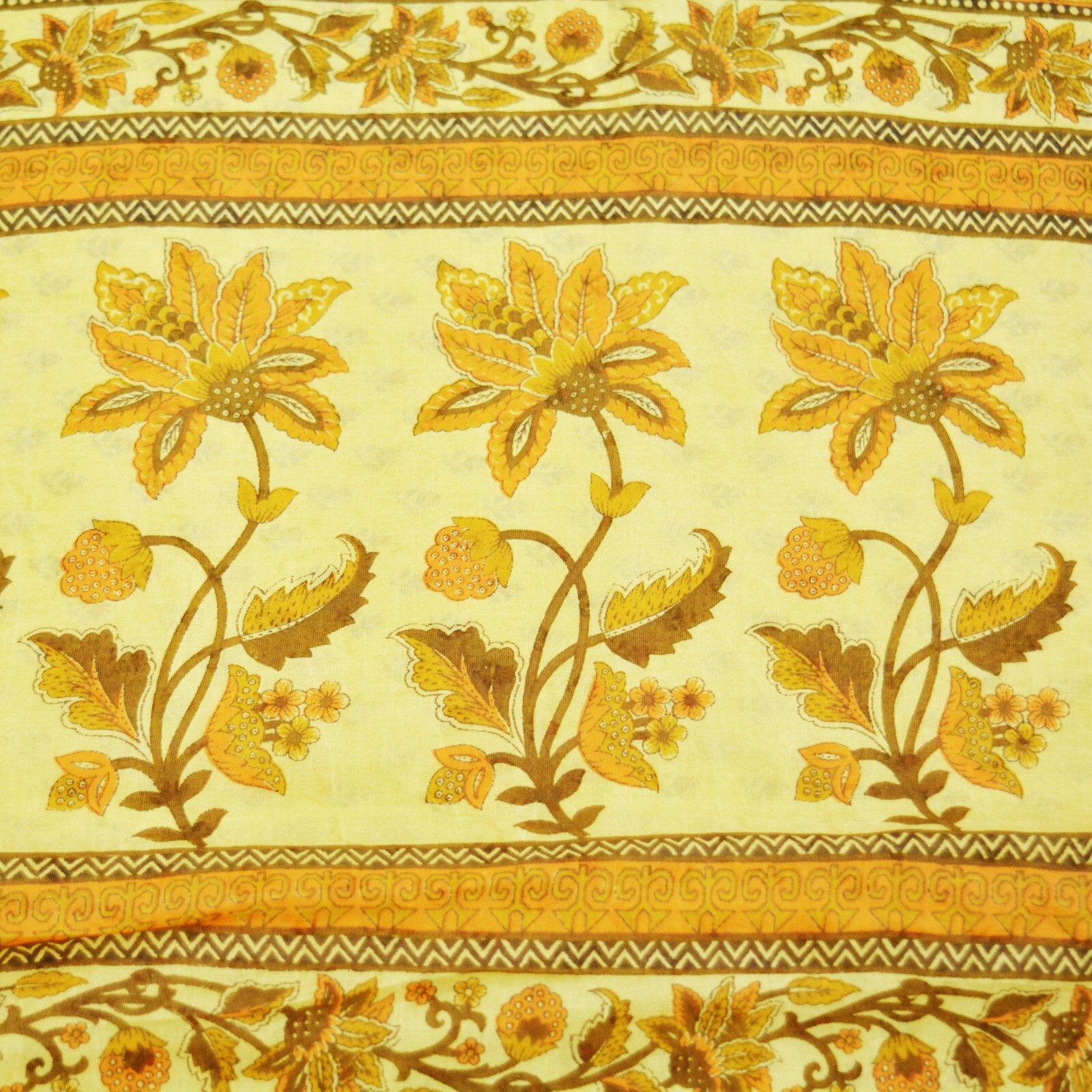 Indian Vintage Sari Beige Pure Silk Printed Sarees 5yd Sewing Craft Fabric Soft