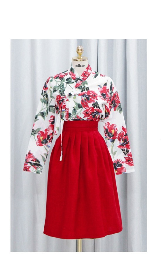 [CHUSHOP]Korean Modernized Traditional Costume Woman Hanbok Set,*Red*