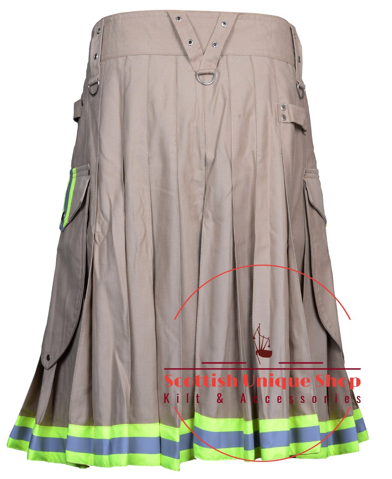 Scottish Handmade Khaki Cotton Firemen kilt – Fire fighter Utility Hybrid Kilt