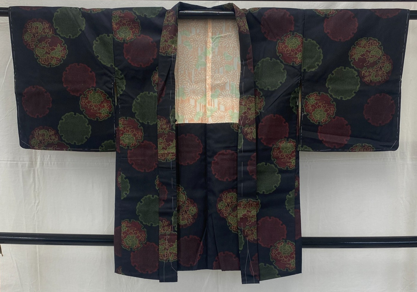 Japanese Vintage Kimono Haori Jacket Silk Black Tumugi Traditional Authentic34in