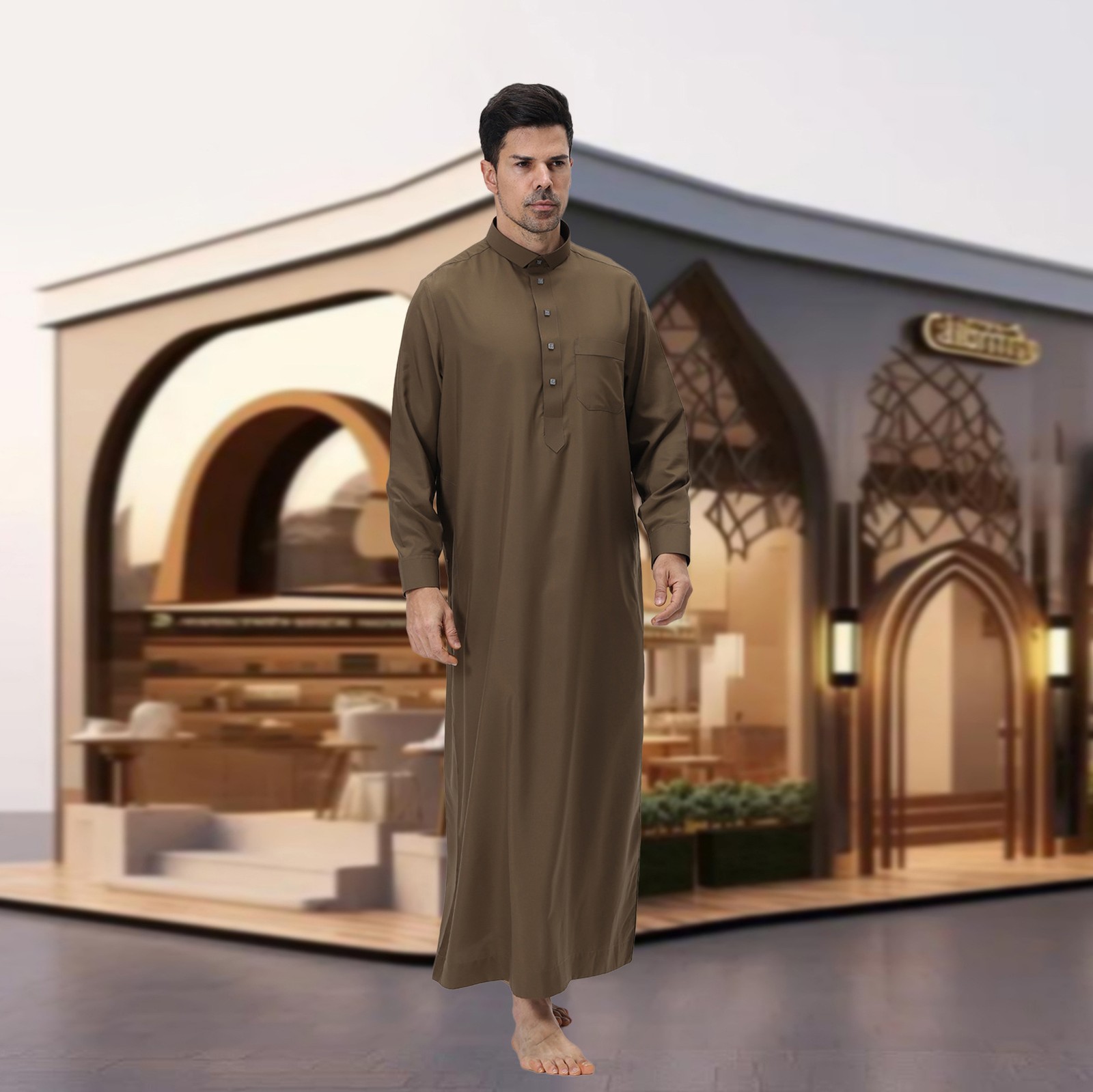 Long Robe Causal Saudi Muslim Men Abaya Kaftan Jubba Thoub Thobe Dishdasha Islam