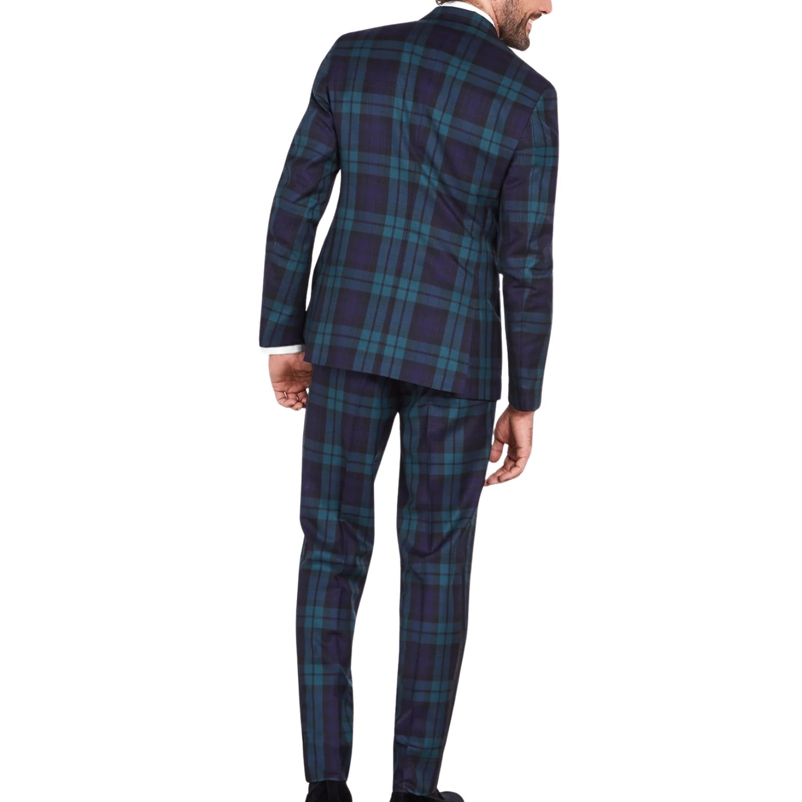 Mens Tartan Plaid Blazer Formal Dinner Jacket Satin Lapel Check Pattern Coat
