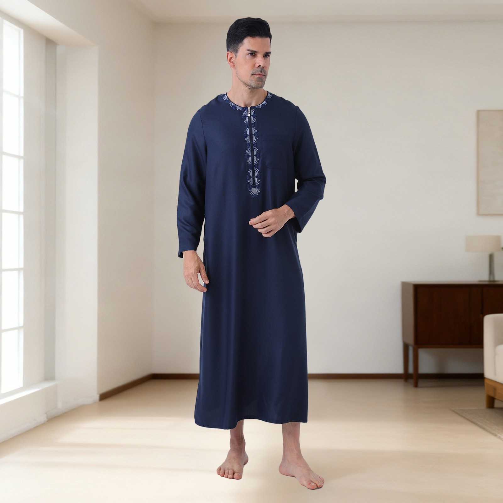 Saudi Muslim Men Dishdasha Jubba Thoub Thobe Abaya Kaftan Dubai Causal Long Robe