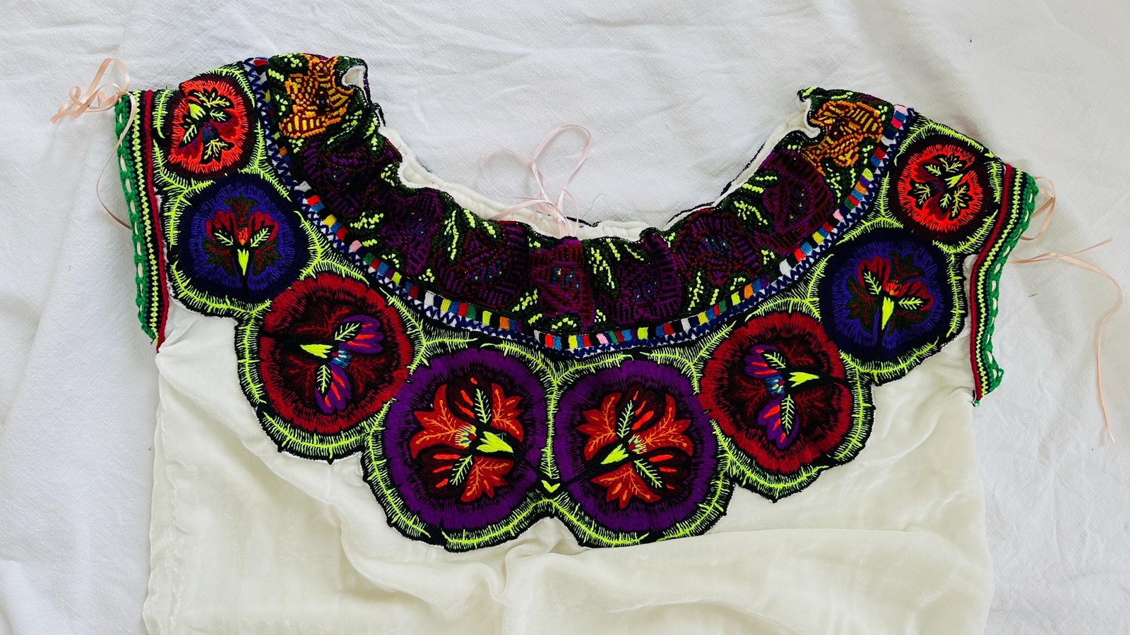 Silk Velvet Embroidered Dress. Repurposed Ocosingo Embroidery Mayan Made Mexican