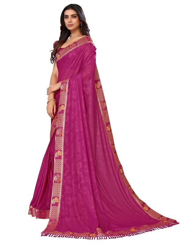 Women’s Lace & Peral Work Lycra Saree with Unstitched Blouse Piece