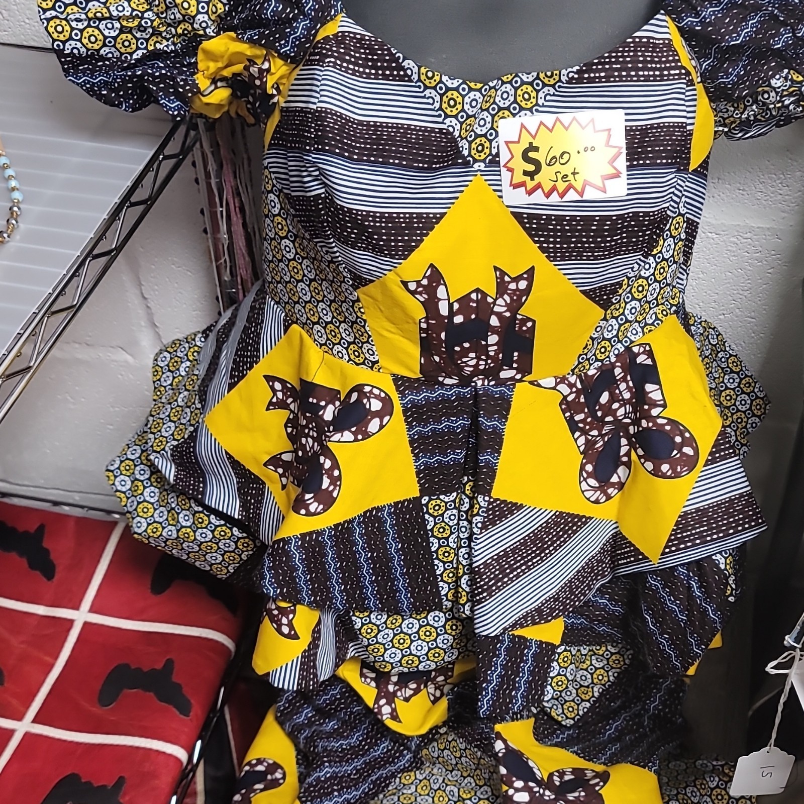 African Kaftan Dress Yellow Brown White Black Cotton Traditional Ethnic Clothing