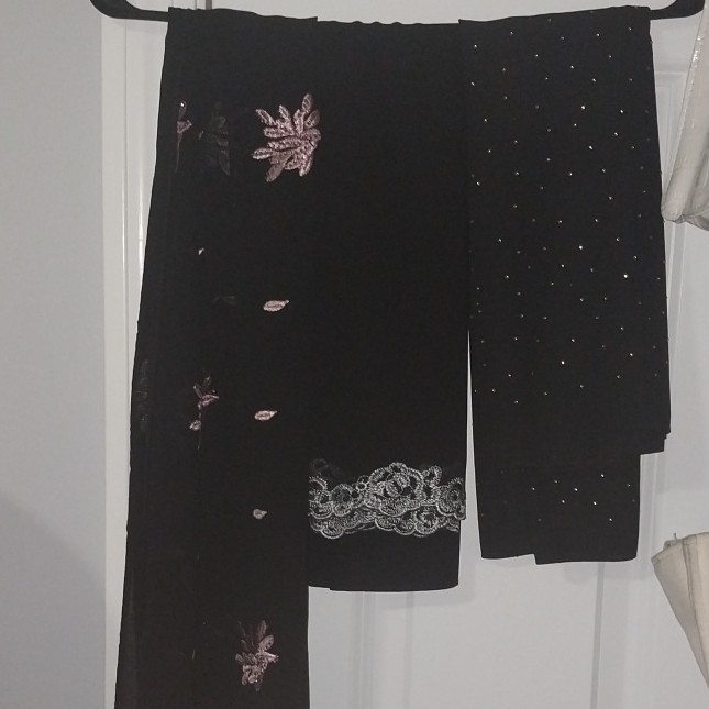 3 black hijab bundles with patterns