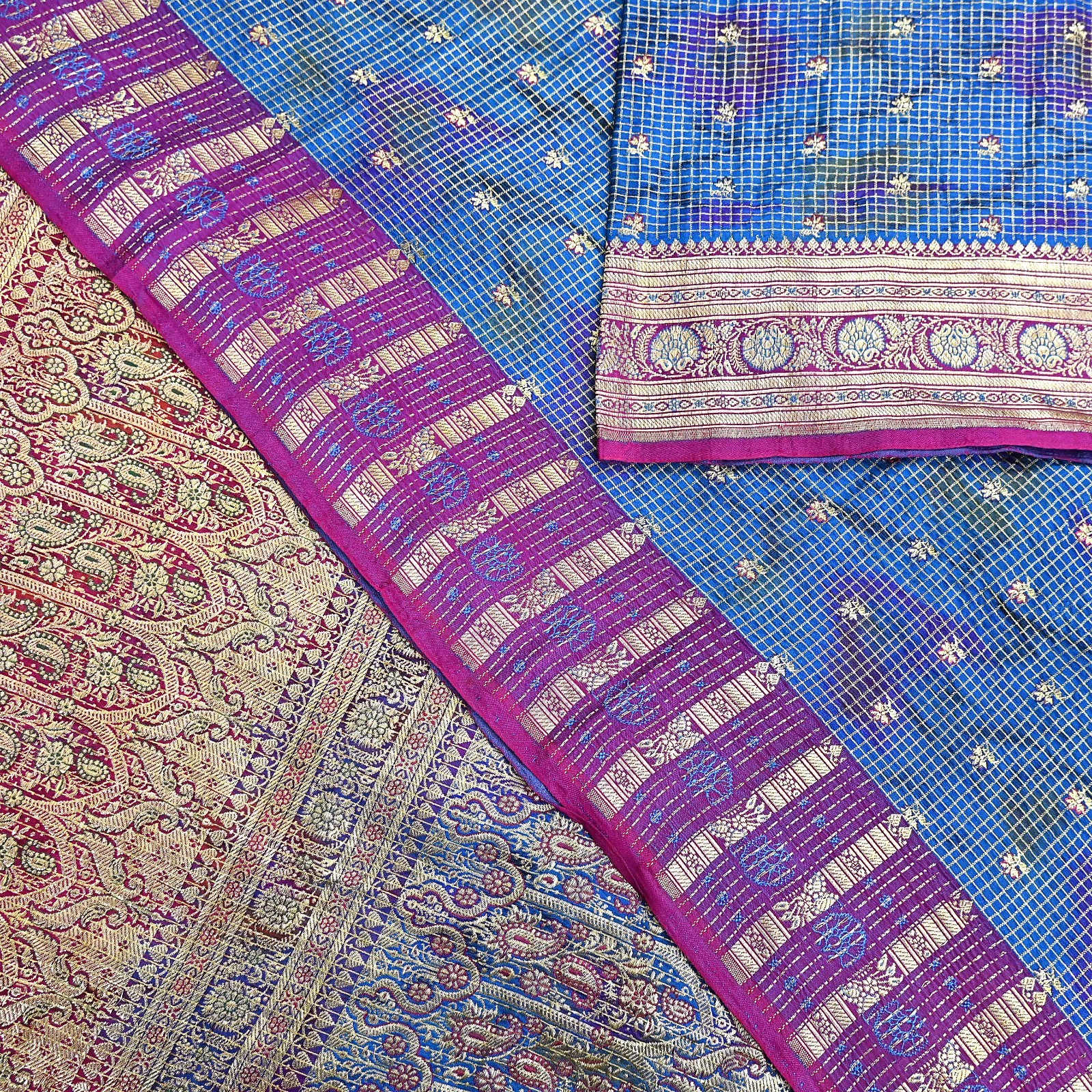 Indian Vintage Blue Heavy Sari Pure Satin Silk Woven Banarasi Tanchoi Saree 5yd