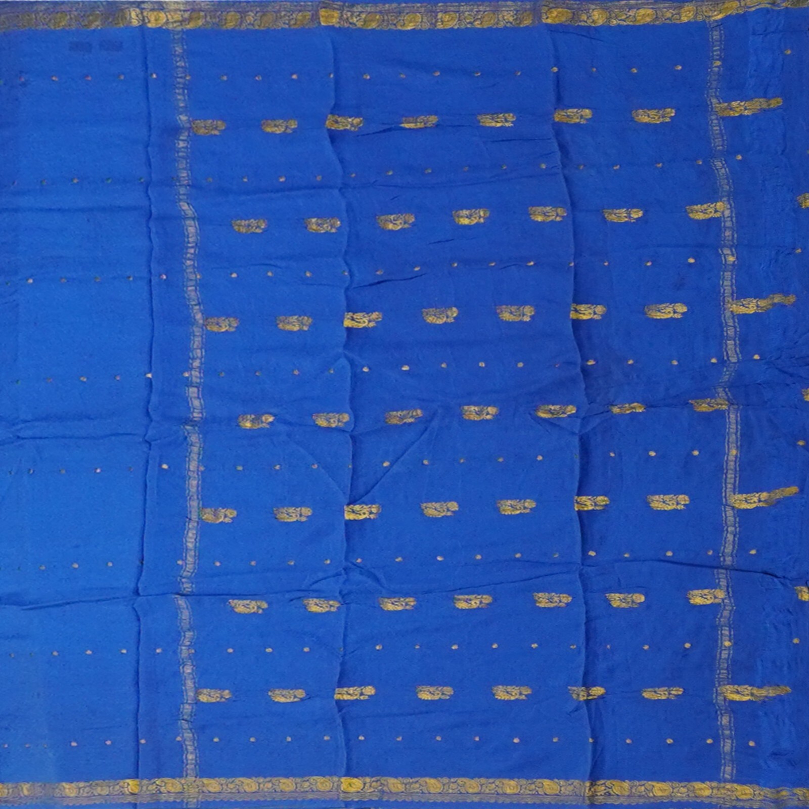 Vintage Blue Sarees 100% Pure Mysore Crepe Silk Zari Woven Sari 5YD Craft Fabric