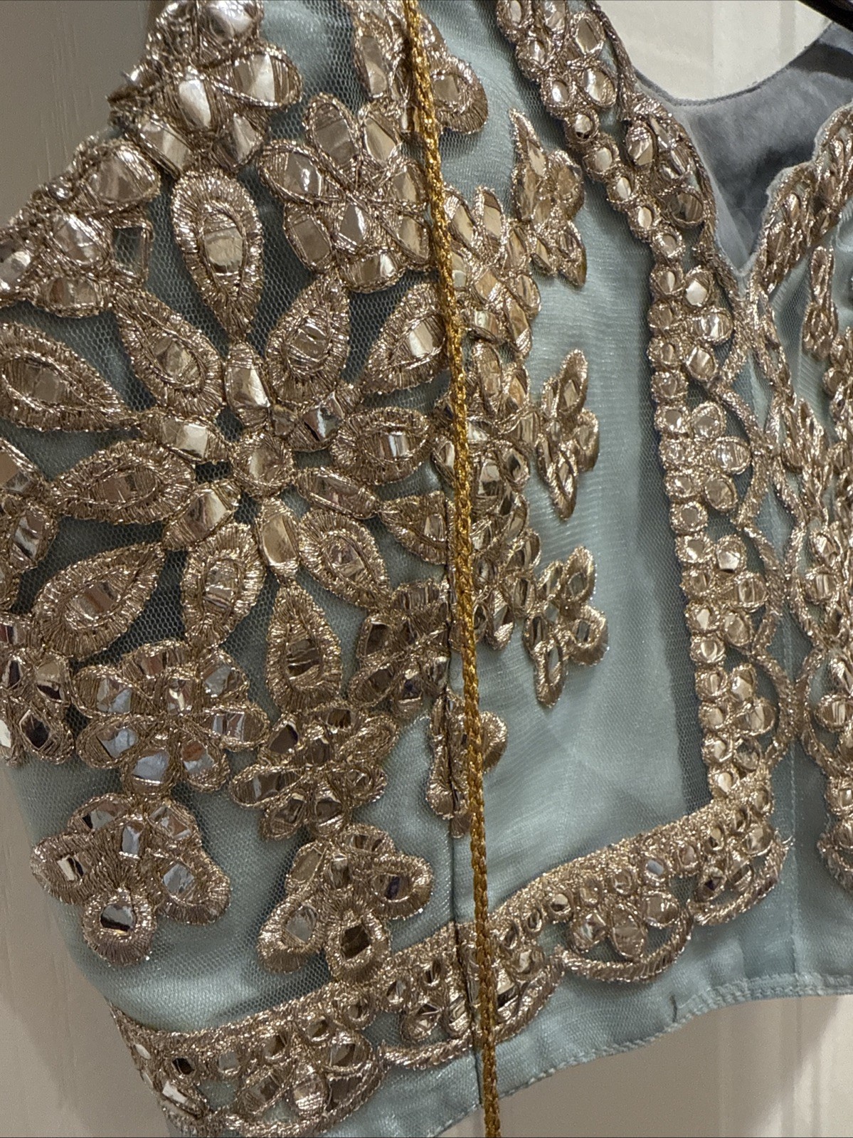 Indian Blue Choli With Beautiful Silver Embroidery & Fringe Tassels