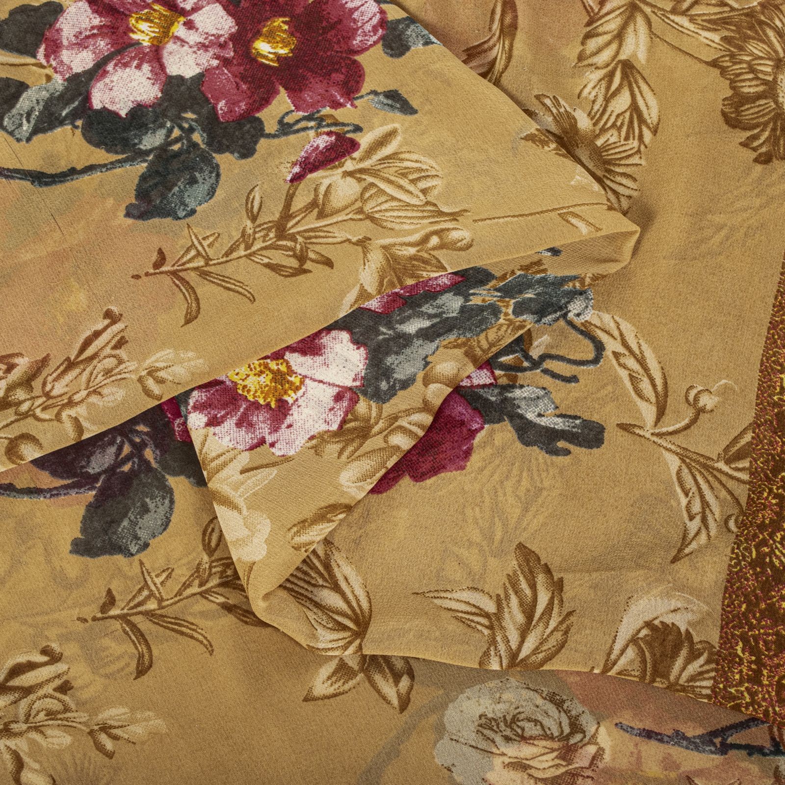 Sanskriti Vintage Saree Brown Georgette Digital Print Floral Sari 5 Yard Fabric