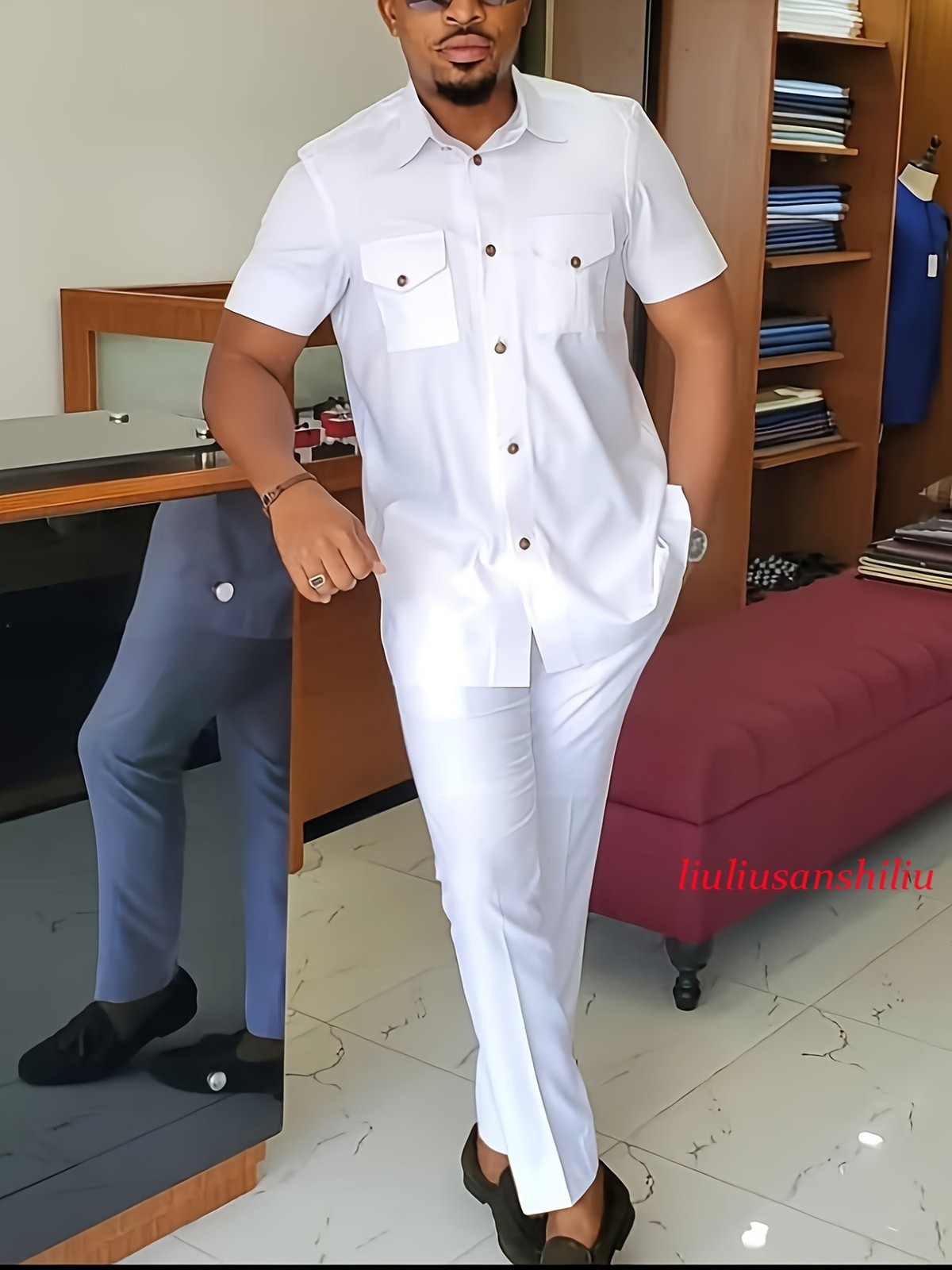 Men’s Traditional 2 Piece Set African Shirt and Pants Set Suit Middle East Suit