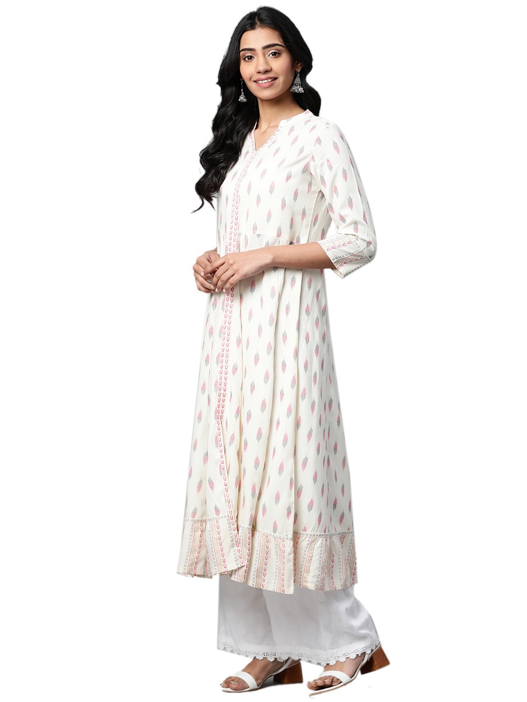 YASH GALLERY Women’s Rayon Ikat Printed Anarkali Kurta