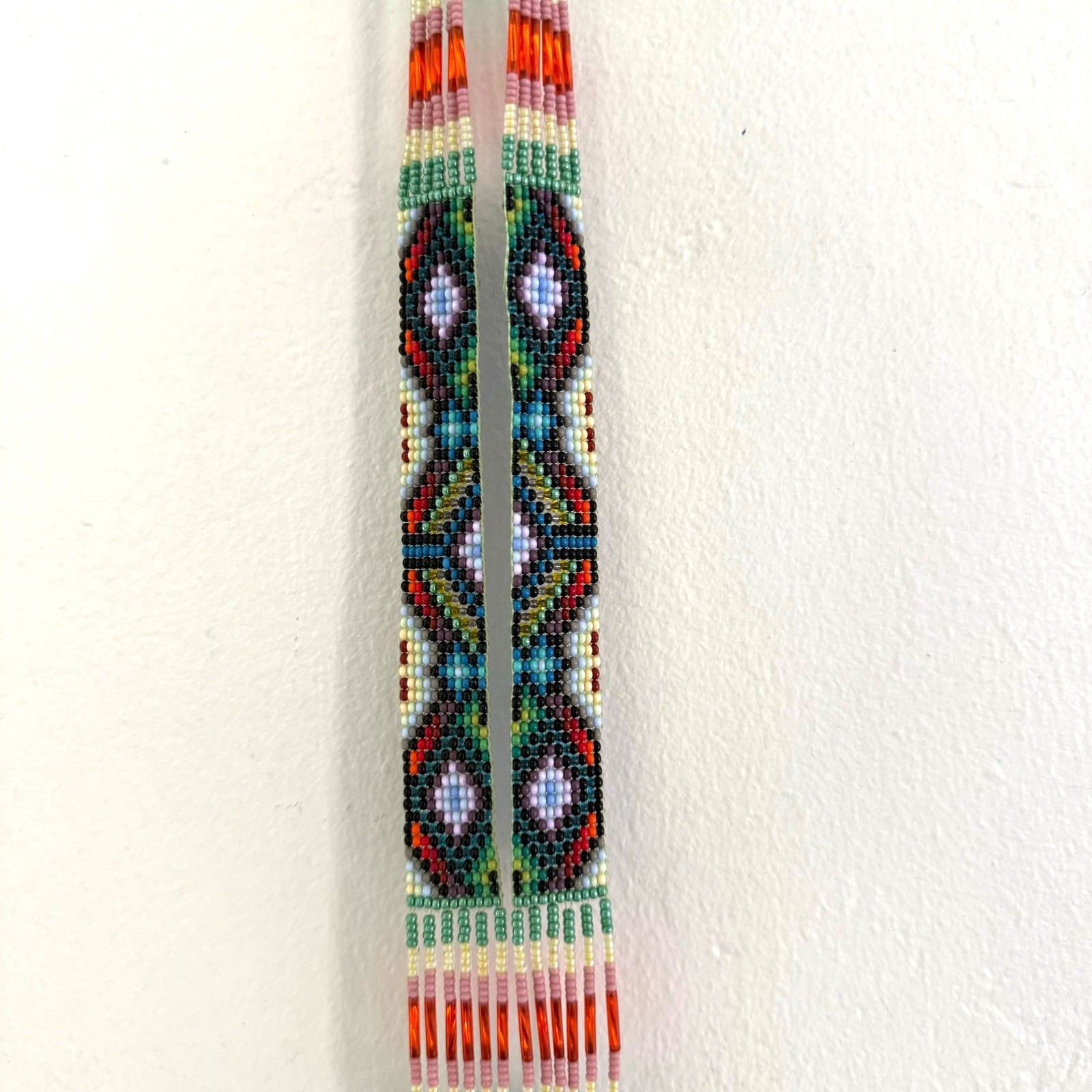 Native American Seed Beaded Necklace Handmade Multicolor Fringe Boho Unisex
