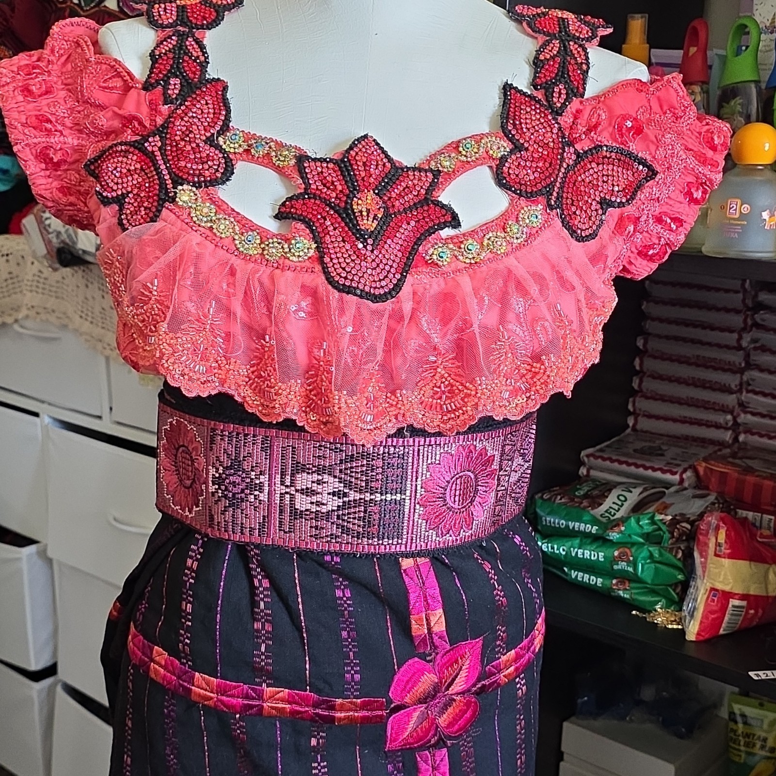 Huipil de Guatemala Dress Women Multi-Color Cotton Blend Traditional Embroidered