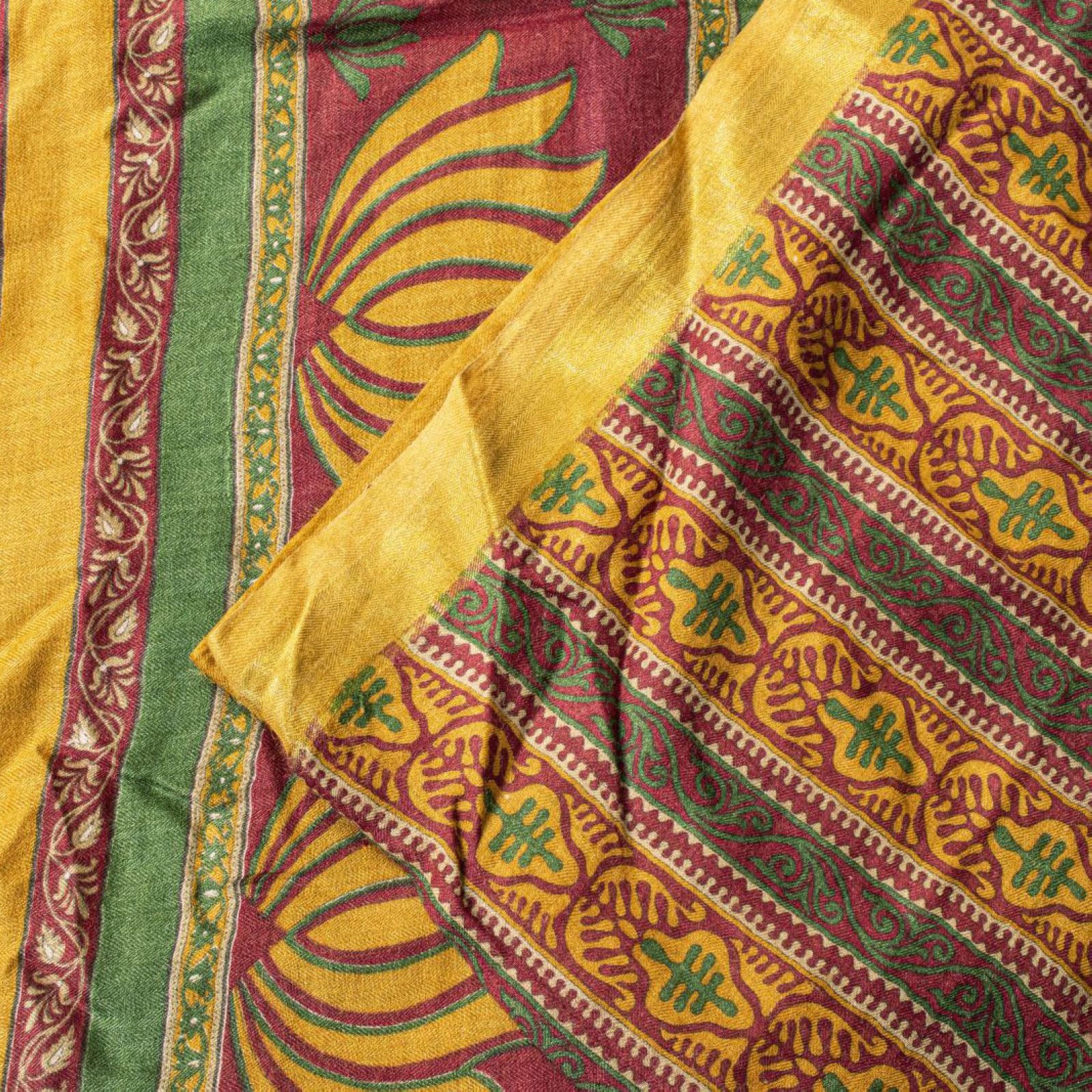 Sanskriti Vintage Brown Soft Pure Woolen Saree Floral Printed Sari 5.5+Yd Fabric