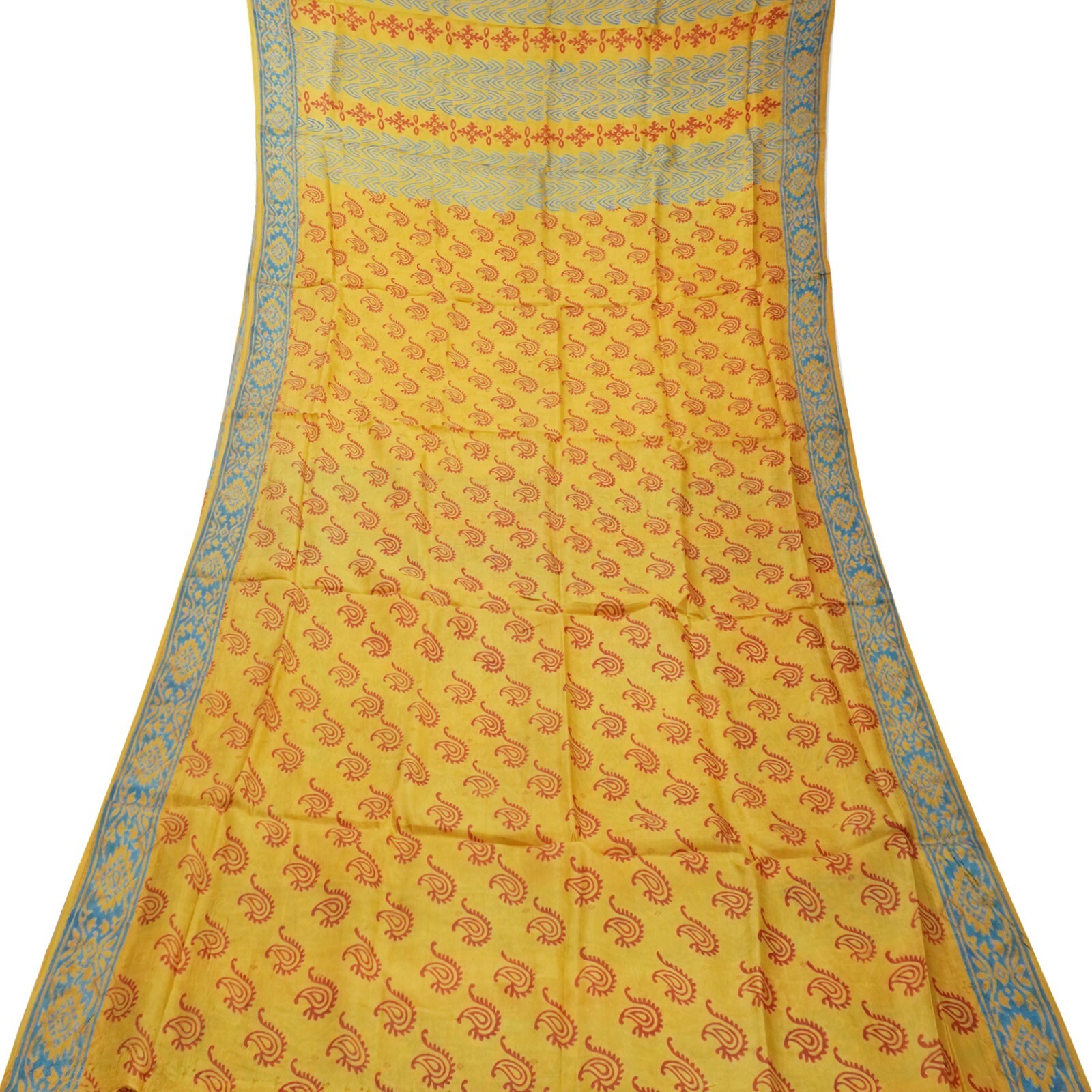 Vintage Mustard Sarees 100% Pure Silk Printed Indian Sari 6YD Craft Decor Fabric