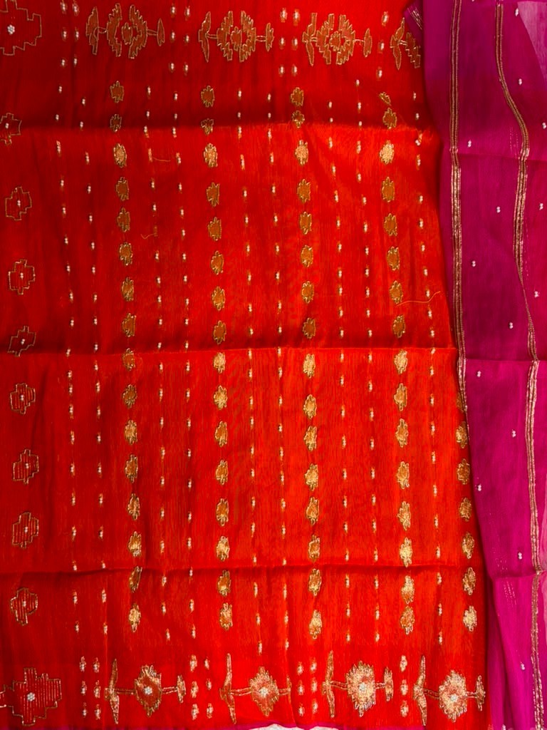Dhakai Jamdani Karcupi Karada & Sequin Embroidery Saree with Ready Blouse 36-40