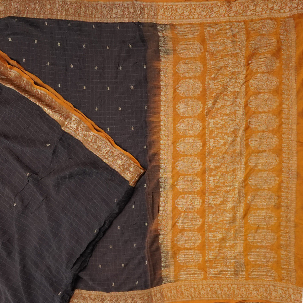 Vintage Dark Brown 100% Pure Cotton Sarees Zari Handwoven Sari 5YD Craft Fabric
