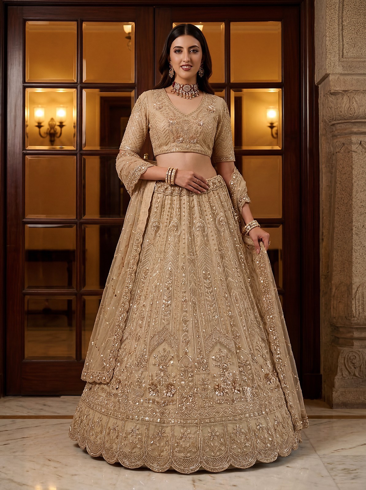 Designer Net Lehenga Choli Hand Beads Zari Embroidery Festive Ethnic Wear