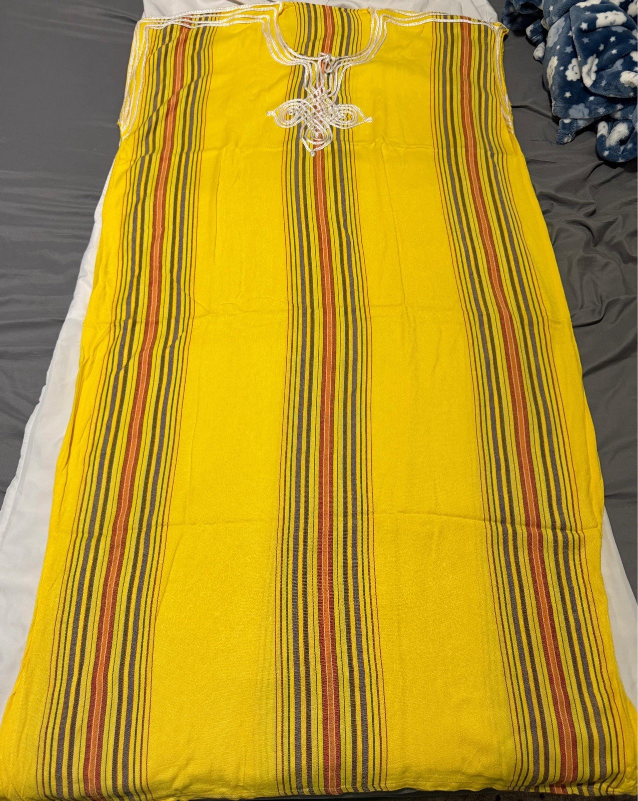 Yellow Striped Cotton Kurta/Kurti with Lace Neck Detail Unisex Adult size M
