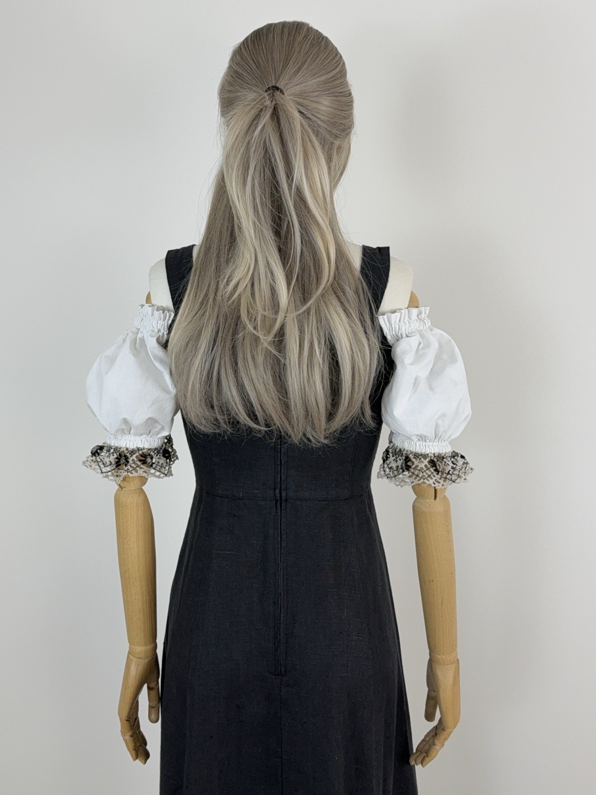 Fuchs Trachtenmoden Octoberfest Folk Linen Dirndl Dress Black Beige Lace 34/XS