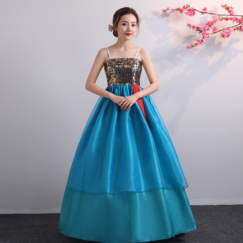 Korean Traditional Costume Women Hanbok Dress Set Performance Dance Clothing.