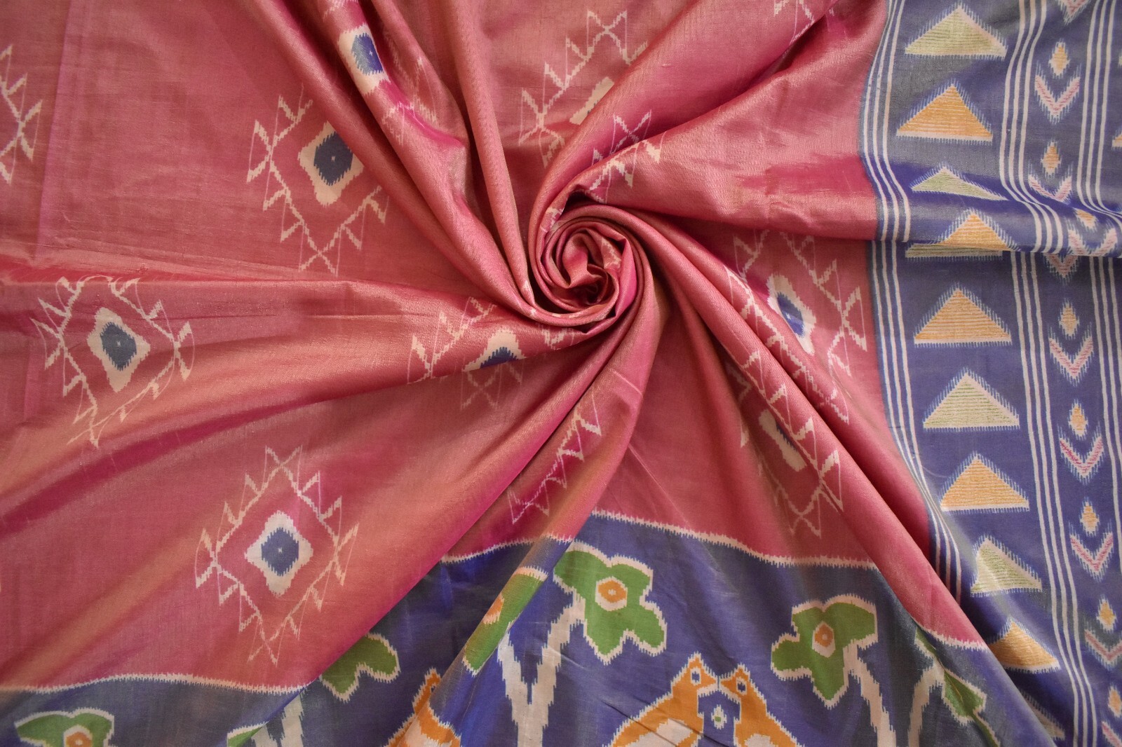 FNC Vintage Pink Sambalpuri Ikat Sarees Handwoven Art Silk Sari Fabric Antique
