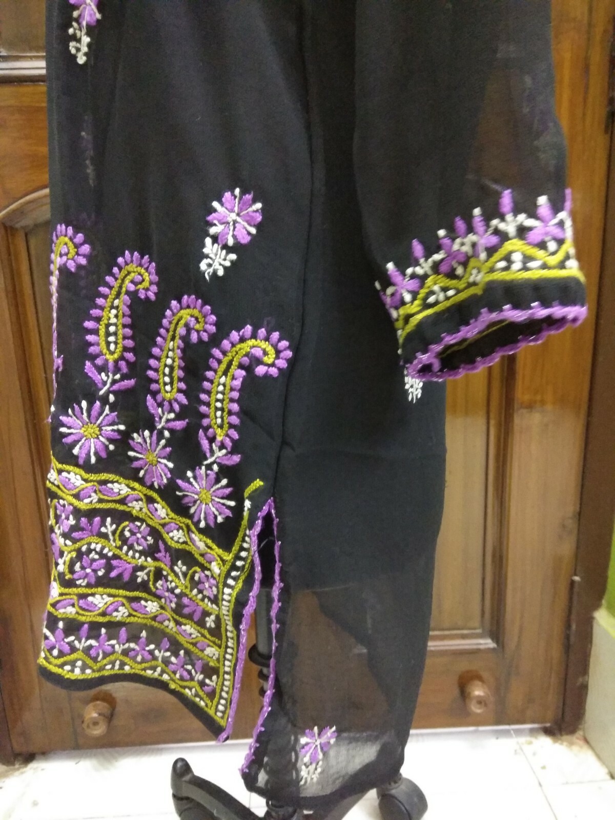 GEORGETTE EYE CATCHING TUNIC L 42″ HANDMADE KURTI CHIKAN EMBROIDERY TOP KURTA