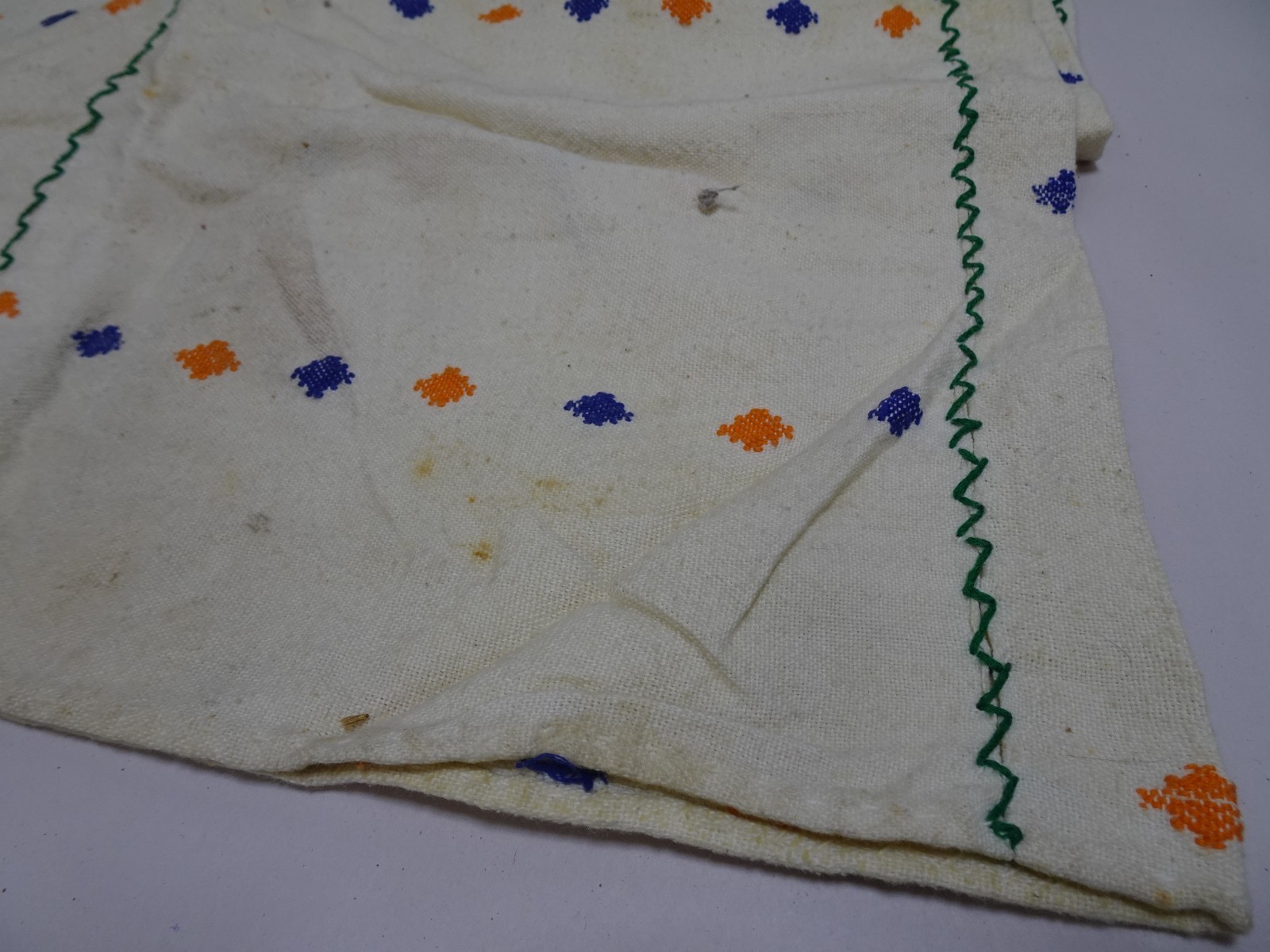 Mexican Cotton Huipil Dress Amuzgo Oaxaca Blue Orange White Maxi Kaftan Tunic