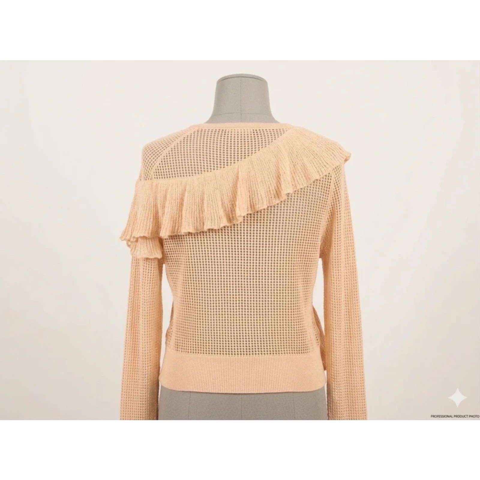 Women’s Wildfox Nude/Beige Mesh Ruffle Detail Long Sleeve Top