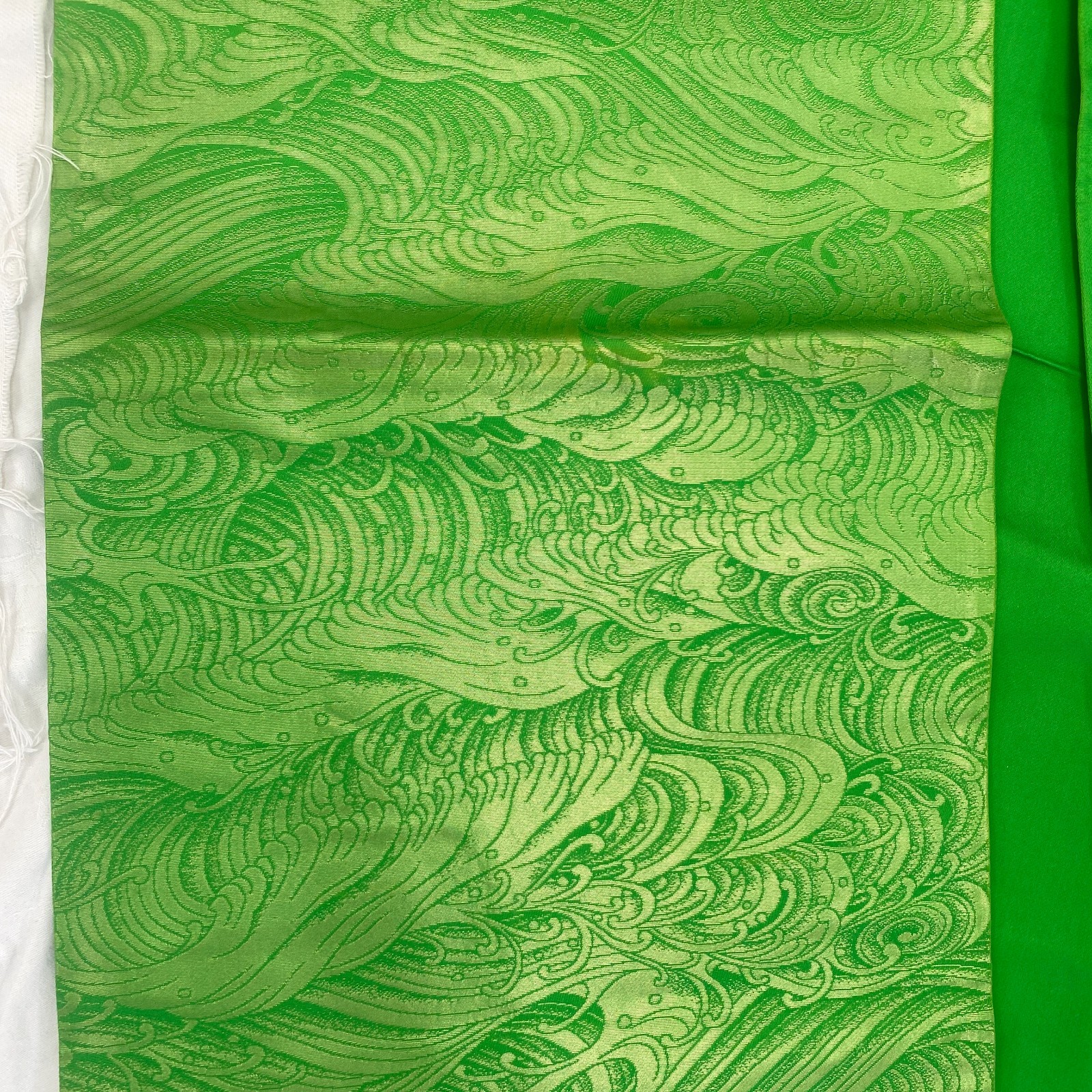 Japanese Vintage Kimono Fukuro Obi Silk Green Traditional Authentic 163 x 12 in