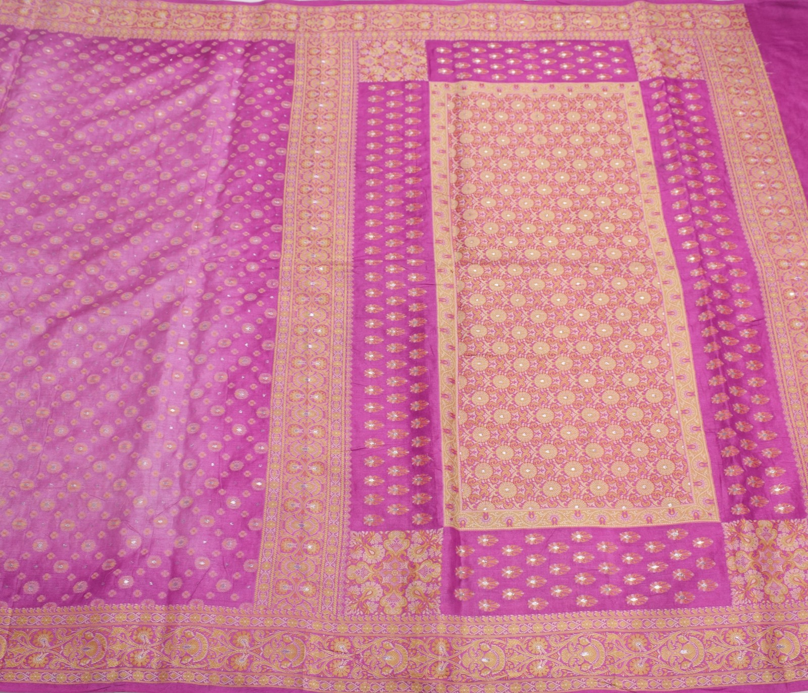 Sushila Vintage Pink Floral Saree Pure Tussar Silk Woven 5Yds Sari Craft Fabric
