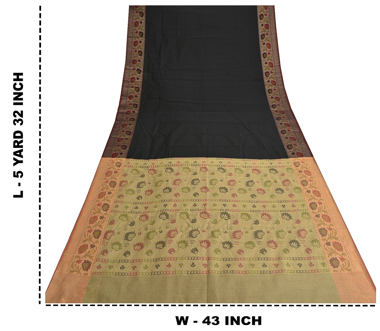 Sanskriti Vintage Indian Sari Art Silk Black Woven & Solid Sarees 5+Yd Crafters