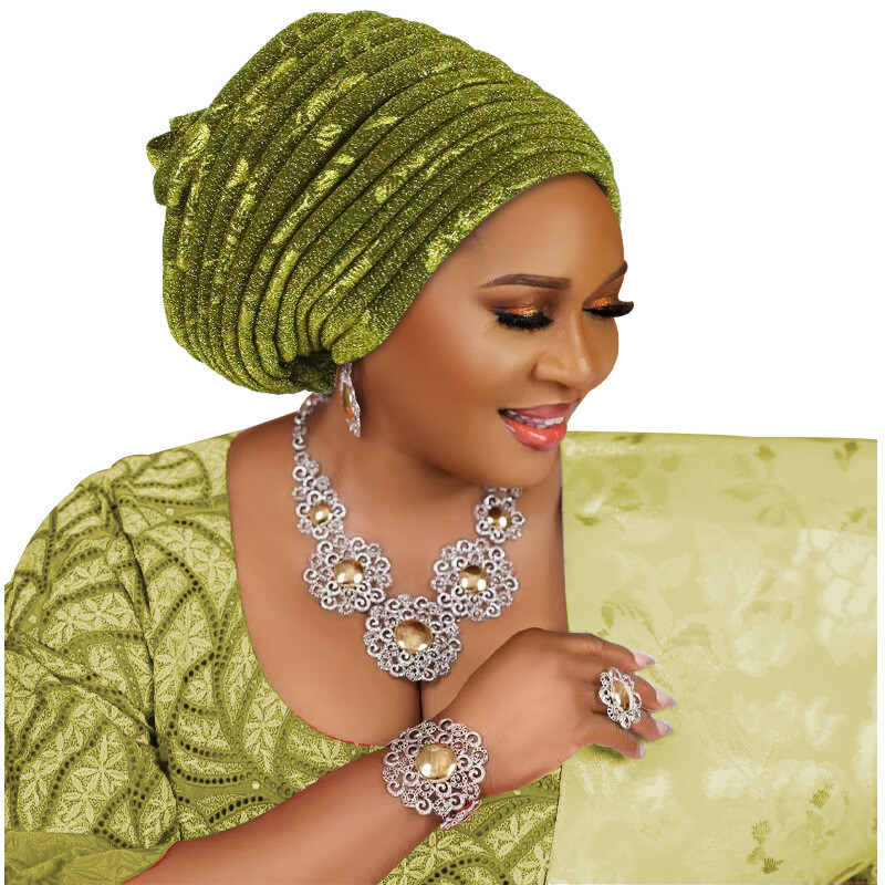 Nigerian African Women Pleated Head Cover Wrap Caps Islamic Bonnet Headwear Arab