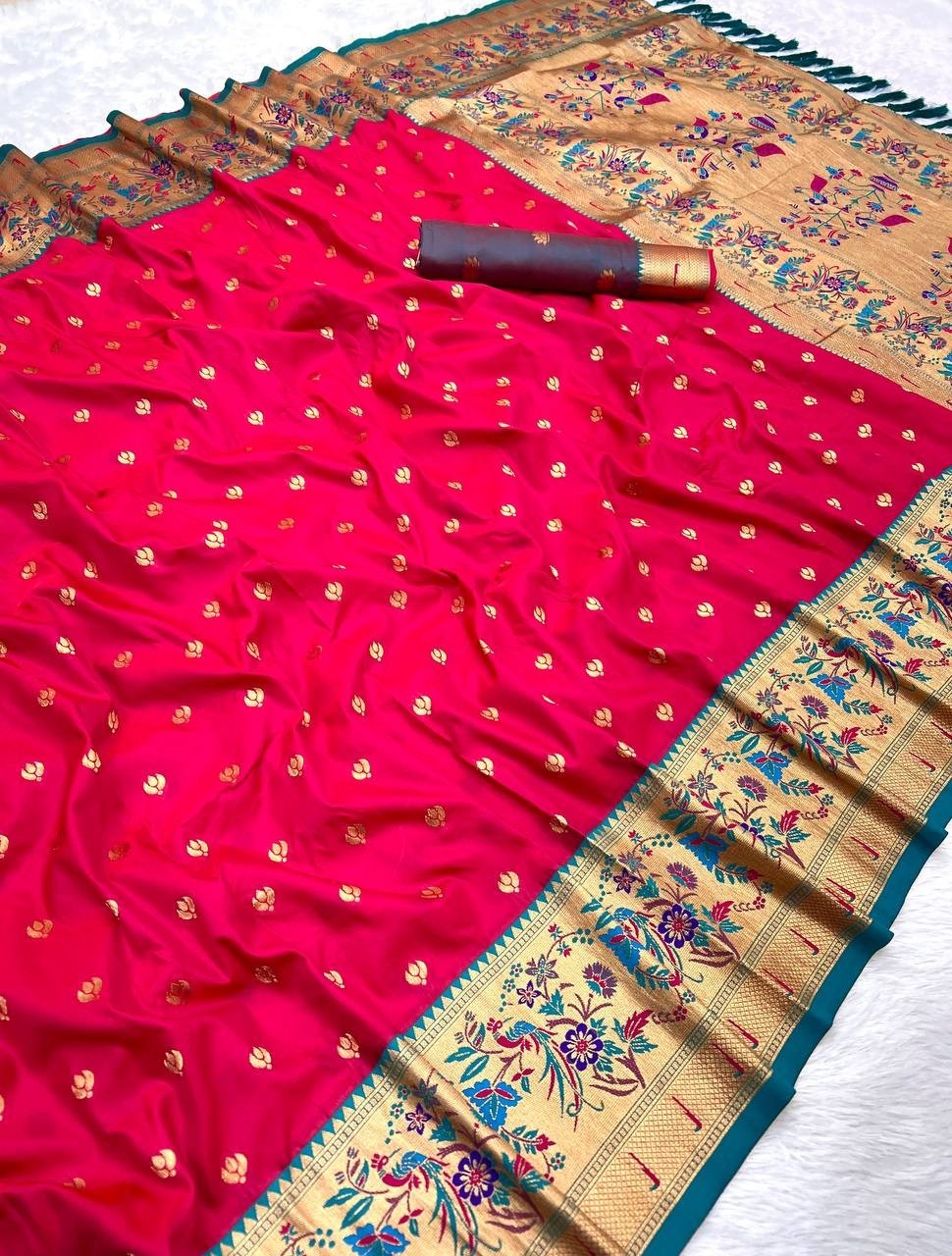 Paithani Silk PinkSaree With Zari Weaving Designer Party Wear Indian Ethnic Sari