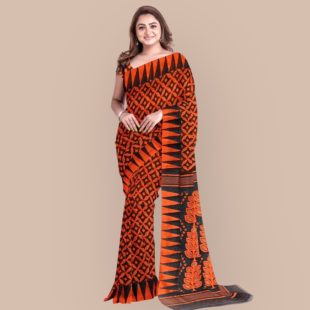 Cxmat Soft Woven Cotton Dhakai Jamdani Saree