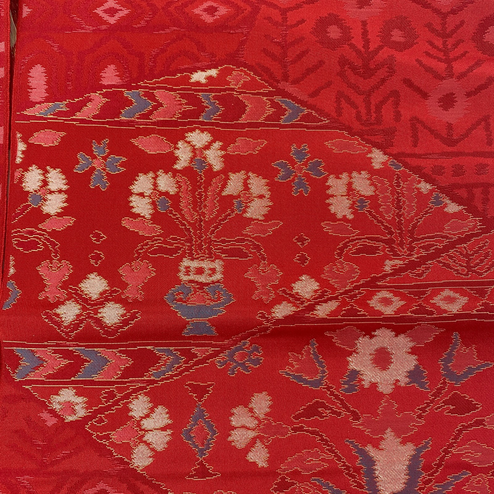 Japanese Vintage Kimono Nagoya Obi Silk Red Traditional Authentic 135x 11 in