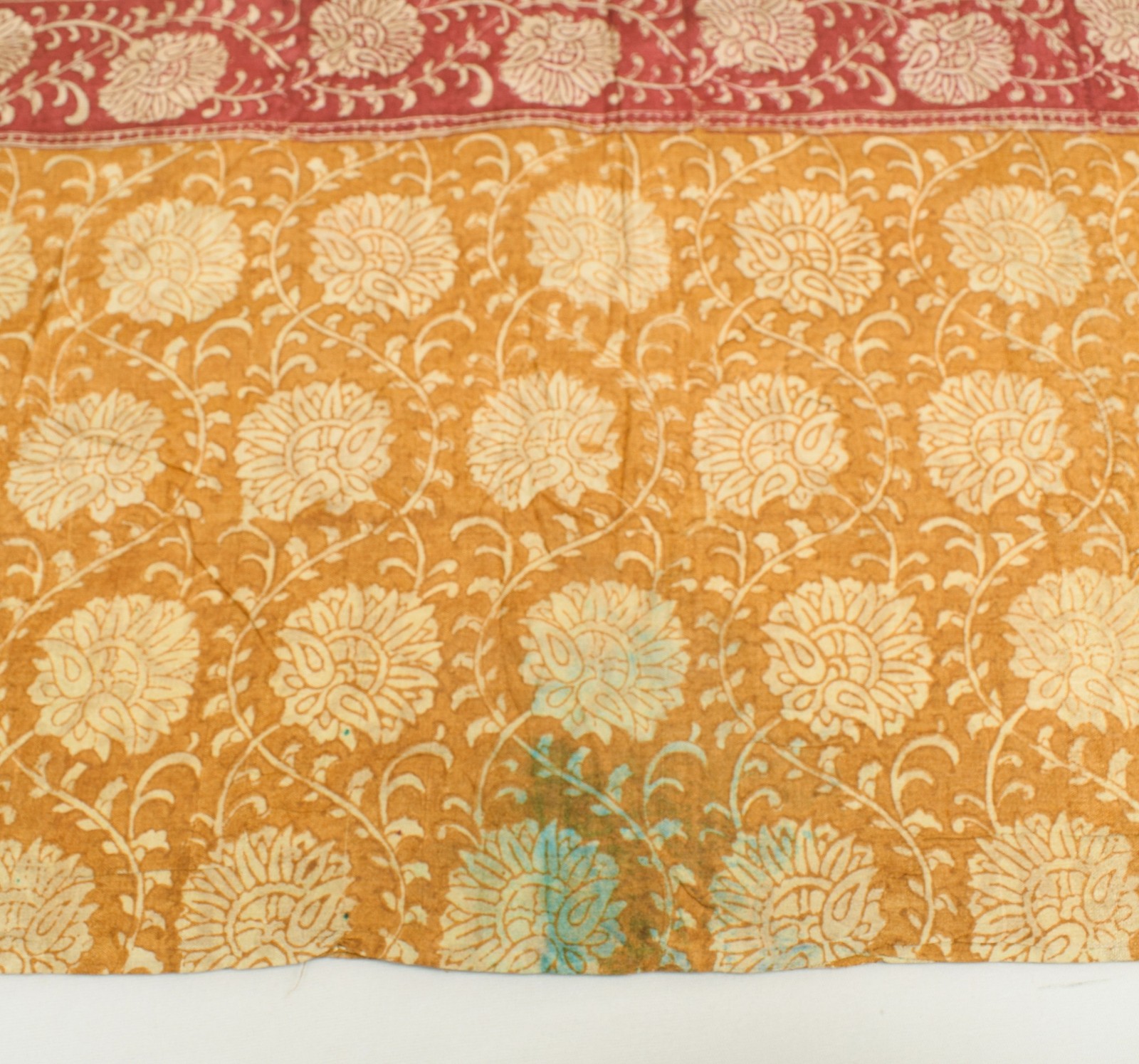 Sushila Vintage Hand Block Printed Saree Pure Tussar Silk MultiColor Sari Fabric