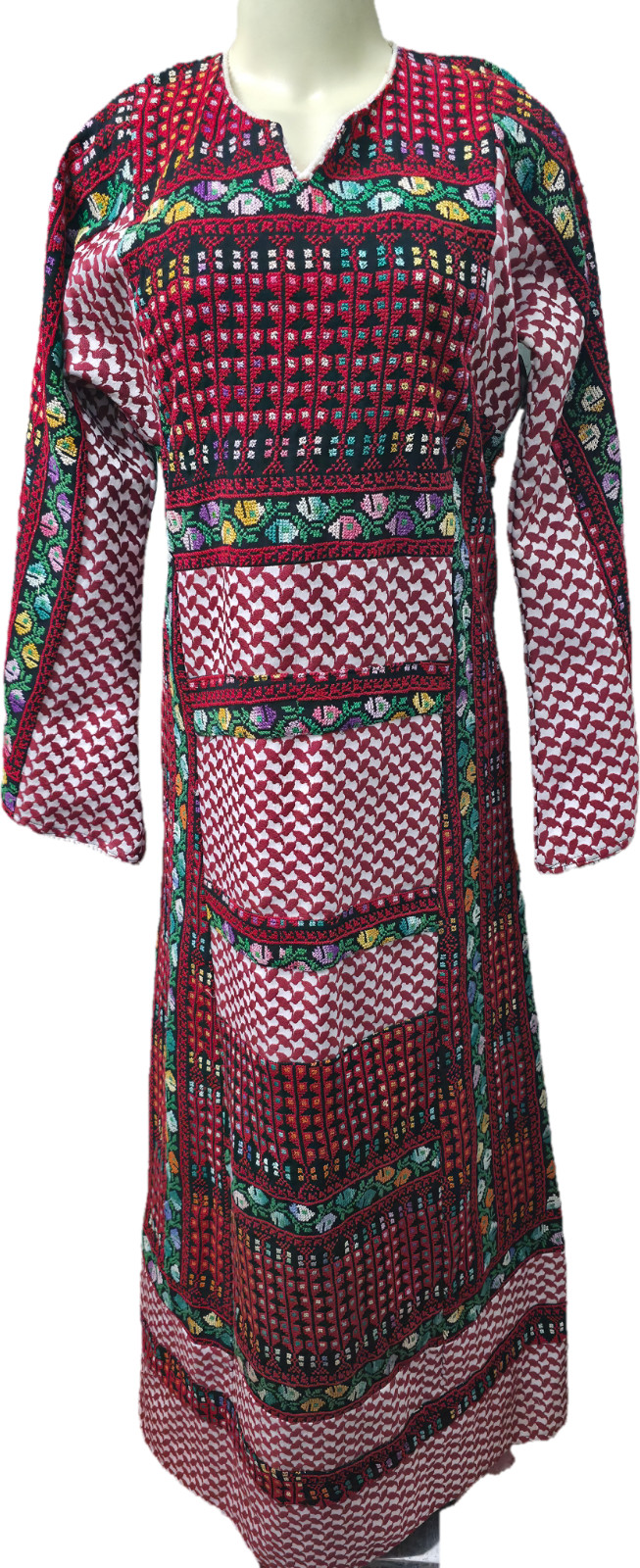 Authentic Jordanian Thobe Hand Embroidered Tatreez Traditional Red Maxi Dress