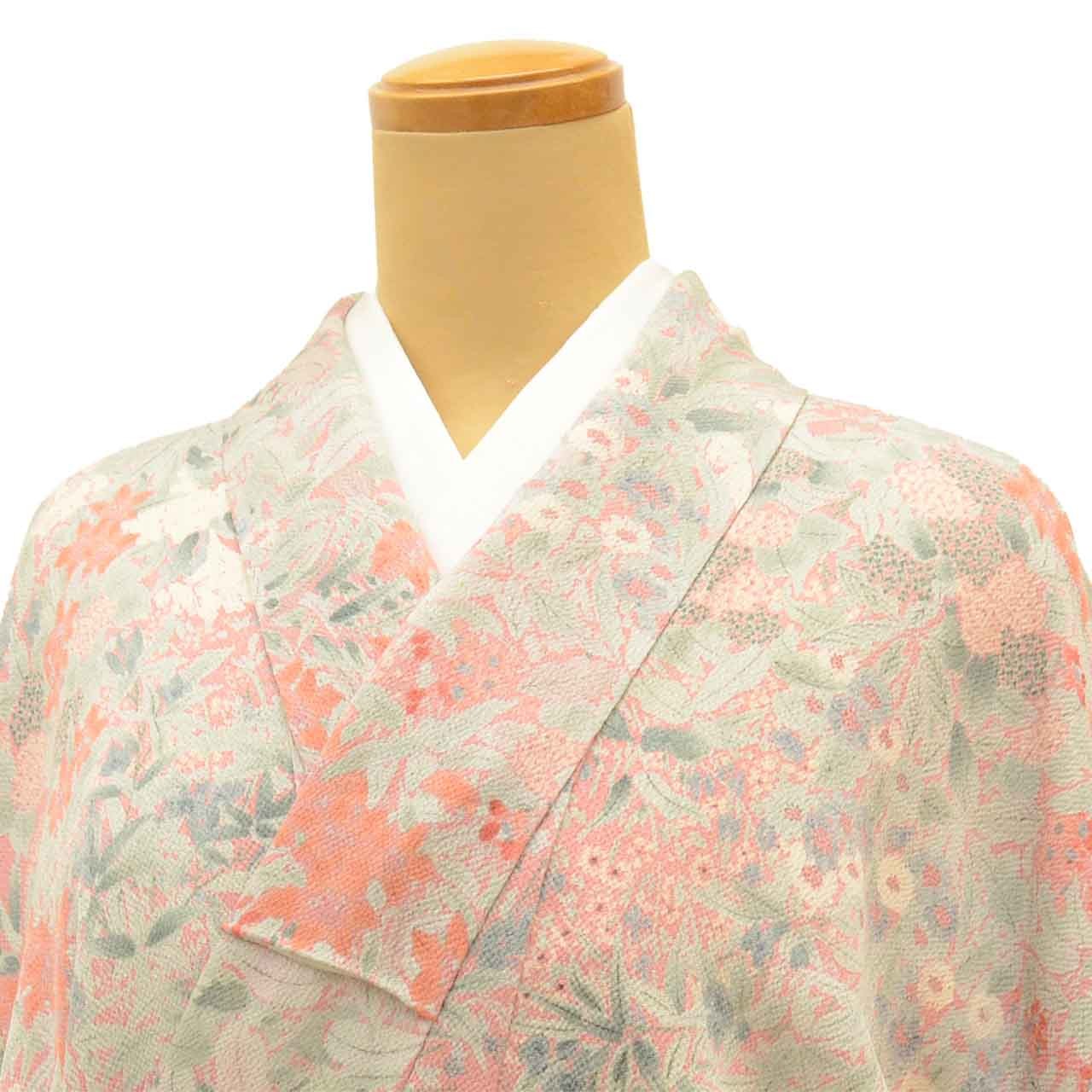 Vintage Japanese Kimono | Komon | Pink Silk Crepe | Botanical | uu2674b