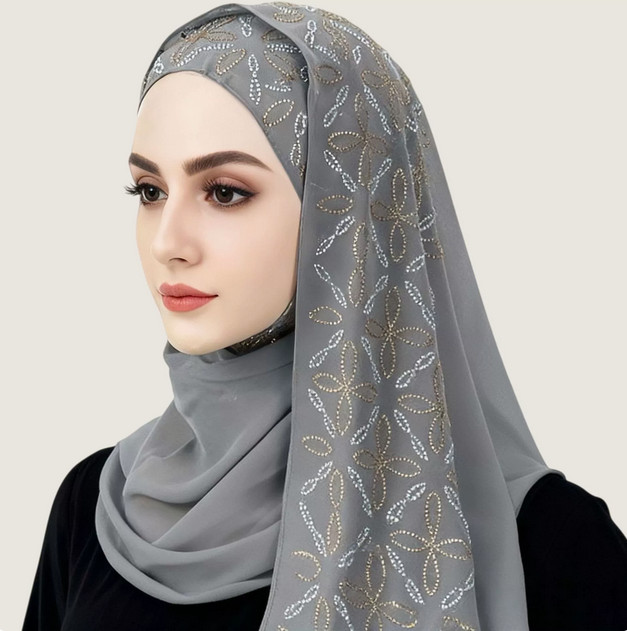 Muslim Women’s Shayla Scarf Headscarf Pearl Chiffon Hot Drill Hijab Turban