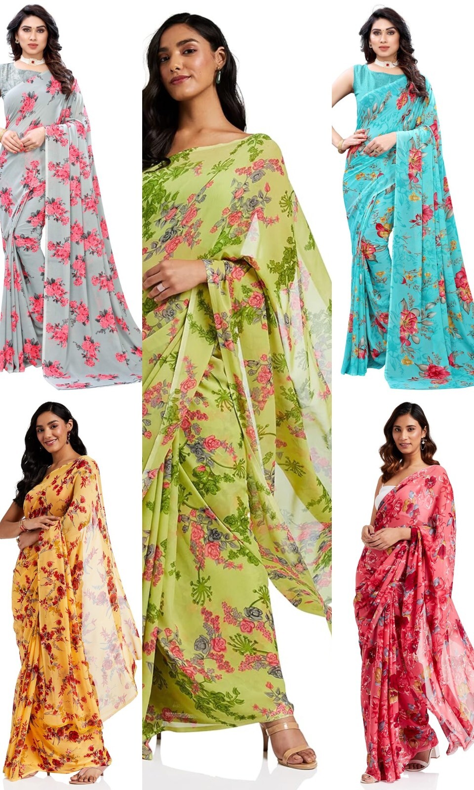 Women’s Georgette Floral Printed Saree With Blouse Piece